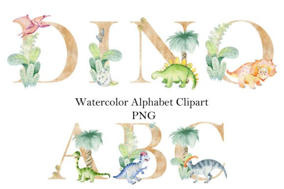 Download Watercolor Alphabet with Dinosaurs. - Alphabet Collection