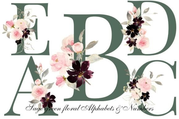 Download Sage Green Floral Alphabet &amp; Number PNG - Alphabet Collection