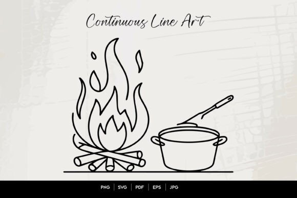 Download Campfire Cooking Line Art - Premium Bundle