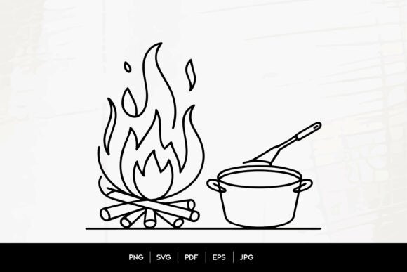 Download Campfire Cooking Pot Line Illustration - Premium Bundle