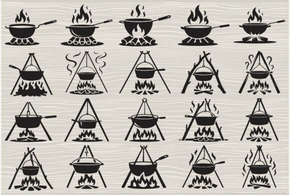 Download Silhouette of a Campfire Cooking Pot2 - Premium Bundle