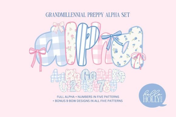 Download Grandmillennial Alphabet Set Preppy - Alphabet Collection